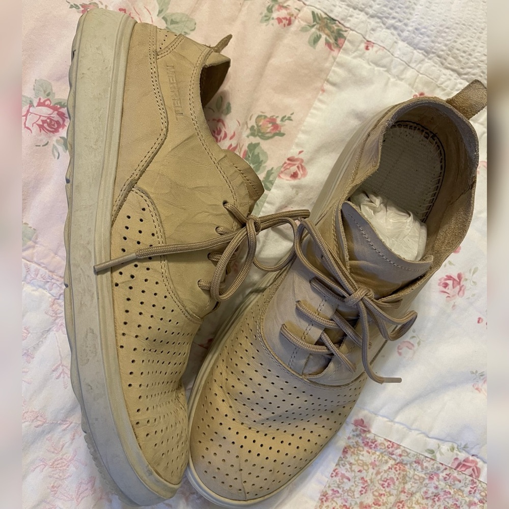 Merrell Nubuck Lace-Up Sneakers Around Town City Lace Air Sandstone Sz 9.5